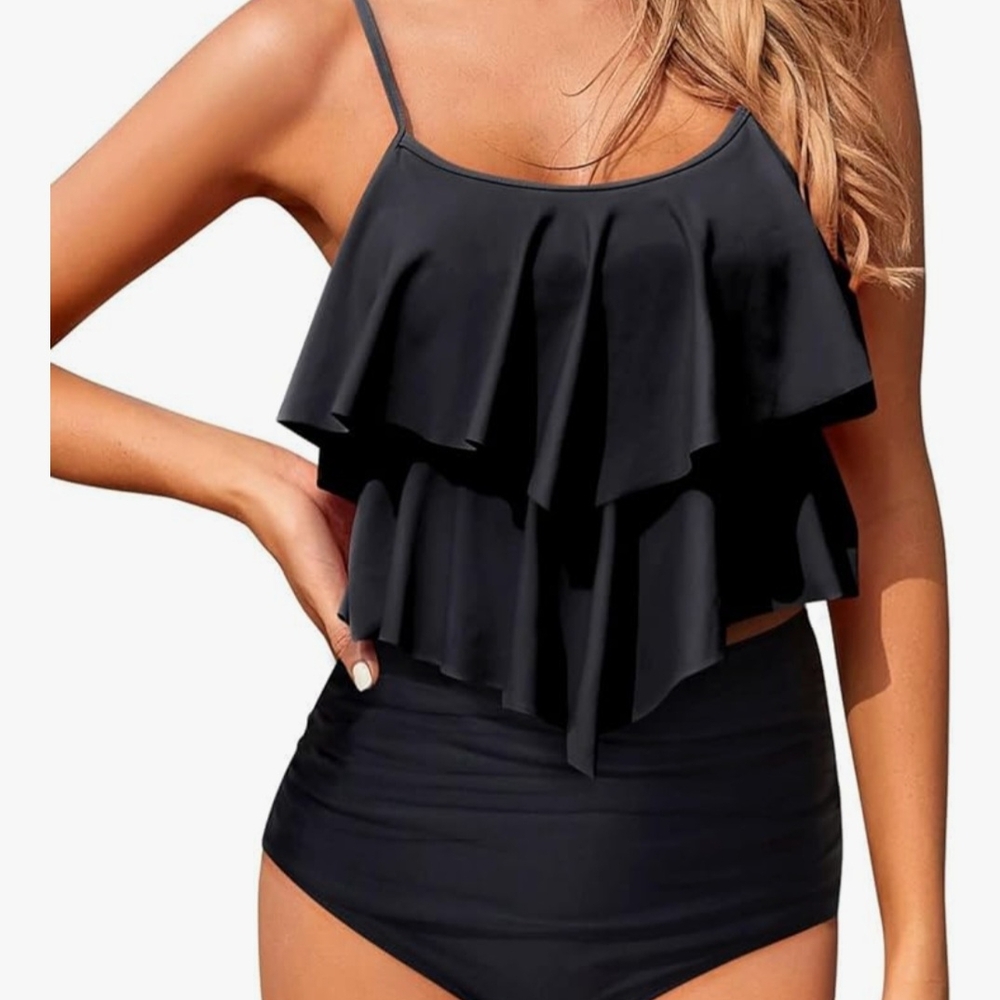 Stylish Black Ruffle Swimsuit